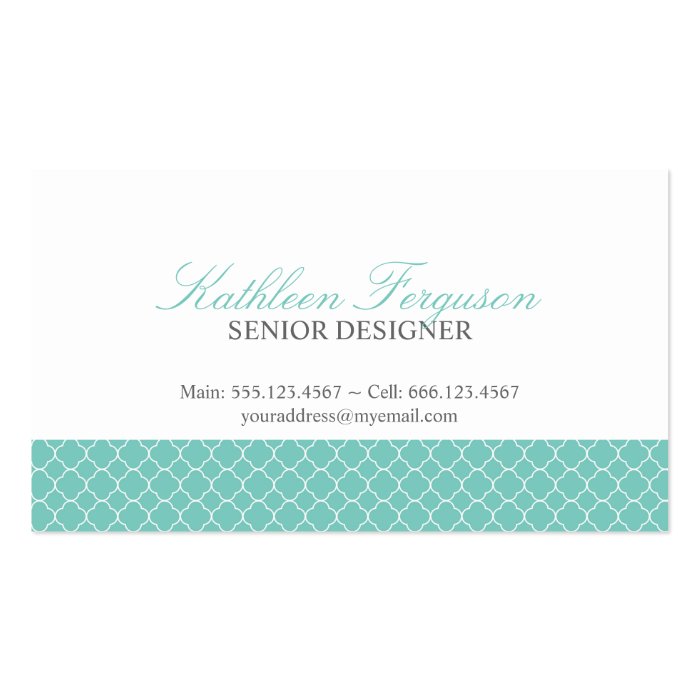 Quatrefoil teal blue clover modern pattern business card