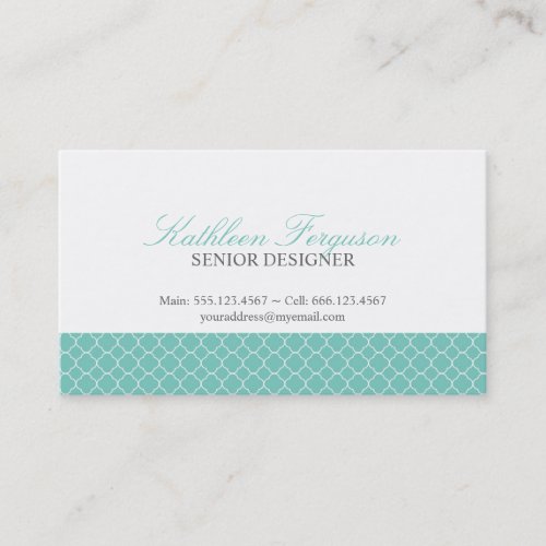 Quatrefoil teal blue clover modern pattern business card