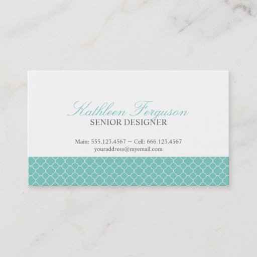 Customizable Quatrefoil teal blue clover modern pattern business card