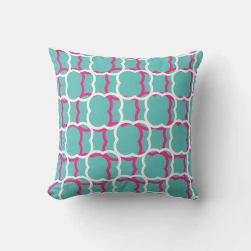 Quatrefoil Teal Blue Pink White Patterns Cute Gift Outdoor Pillow