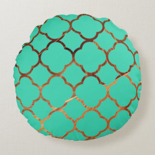 Quatrefoil Teal Blue Sandstone Patterns Christmas Round Pillow
