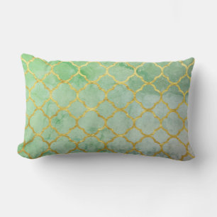 Quatrefoil Teal Gold Rustic Seafoam Green Vintage Lumbar Pillow