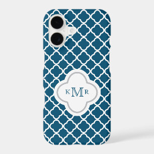 Quatrefoil Teal Navy Blue Pattern Stylish Monogram iPhone 17 Case