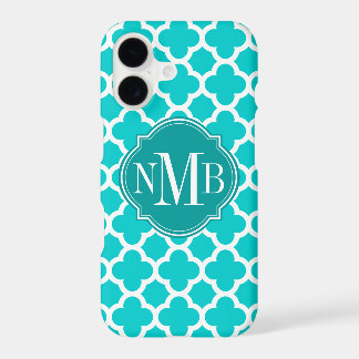 Quatrefoil Turquoise Pattern Monogram iPhone 17 Case