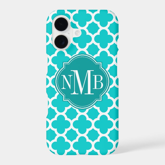 Quatrefoil Turquoise Pattern Monogram Case-Mate iPhone Case (Back)