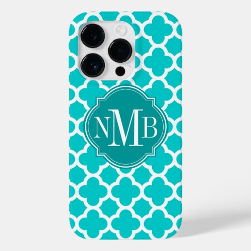 Quatrefoil Turquoise Pattern Monogram Case_Mate iPhone 14 Pro Case