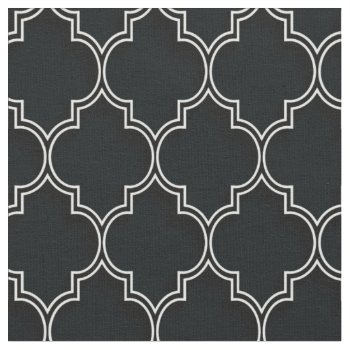Quatrefoil White On Black Fabric by uniqueprints at Zazzle