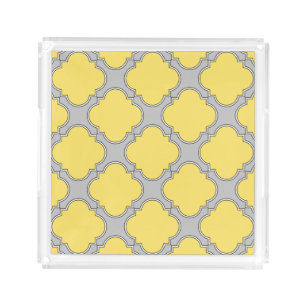 Quatrefoil yellow and gray acrylic tray