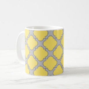 Quatrefoil yellow and gray coffee mug