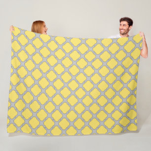 Quatrefoil yellow and gray fleece blanket