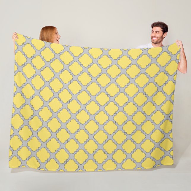 Quatrefoil yellow and gray fleece blanket (In Situ)