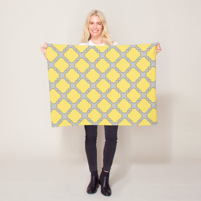 Quatrefoil yellow and gray fleece blanket (In Situ)
