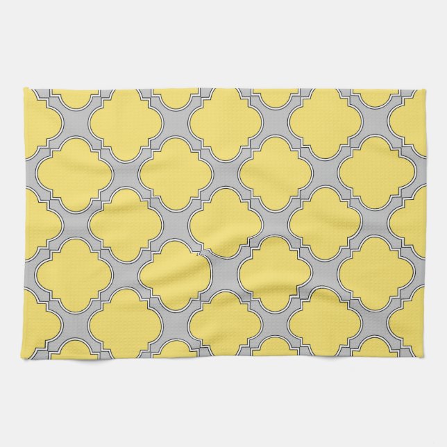Quatrefoil yellow and gray kitchen towel (Horizontal)