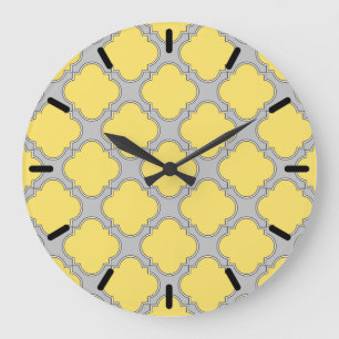 Quatrefoil yellow and gray large clock