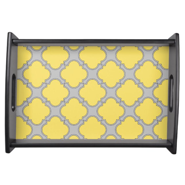 Quatrefoil yellow and gray serving tray (Front)