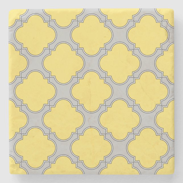 Quatrefoil yellow and gray stone coaster (Front)