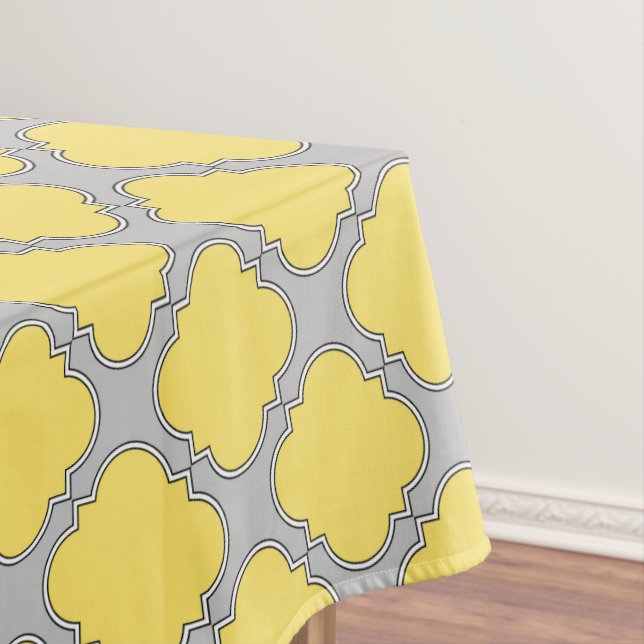 Quatrefoil yellow and gray tablecloth (In Situ)