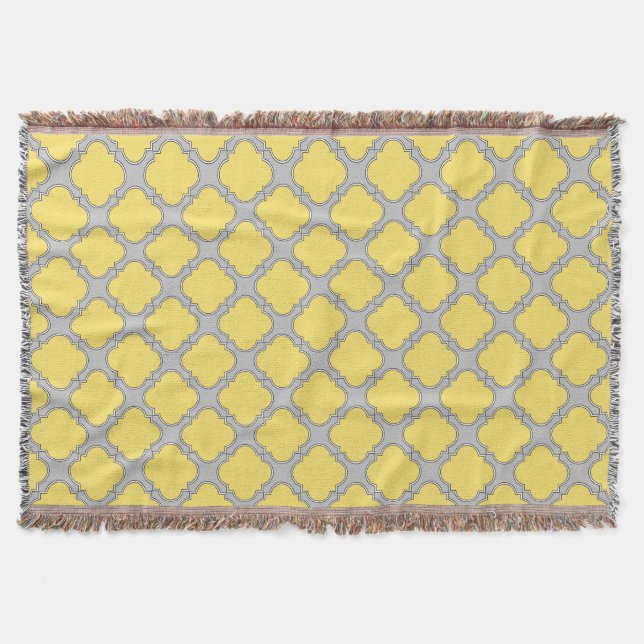 Quatrefoil yellow and gray throw blanket (Front)