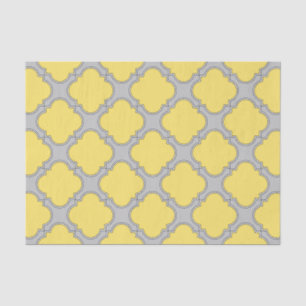 Quatrefoil yellow and gray tissue paper