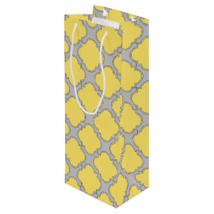 Quatrefoil yellow and gray wine gift bag