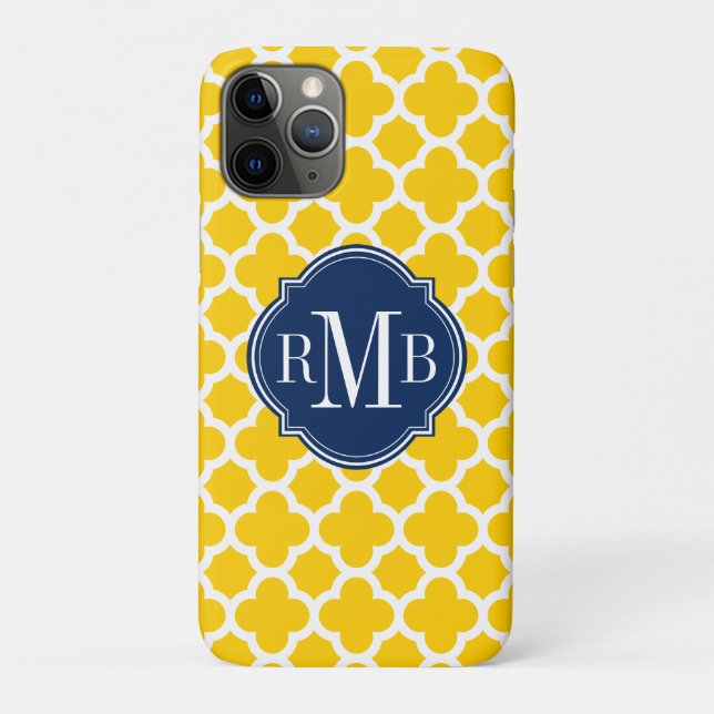 Quatrefoil Yellow and White Pattern Monogram Case-Mate iPhone Case (Back)