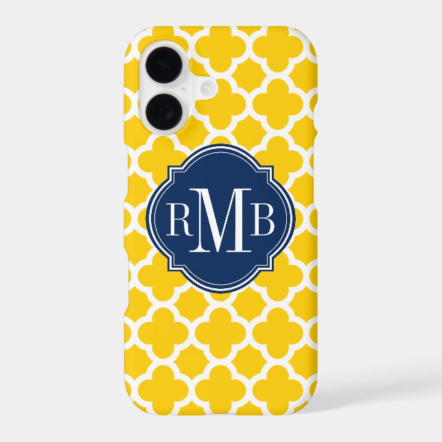 Quatrefoil Yellow and White Pattern Monogram Case-Mate iPhone Case (Back)