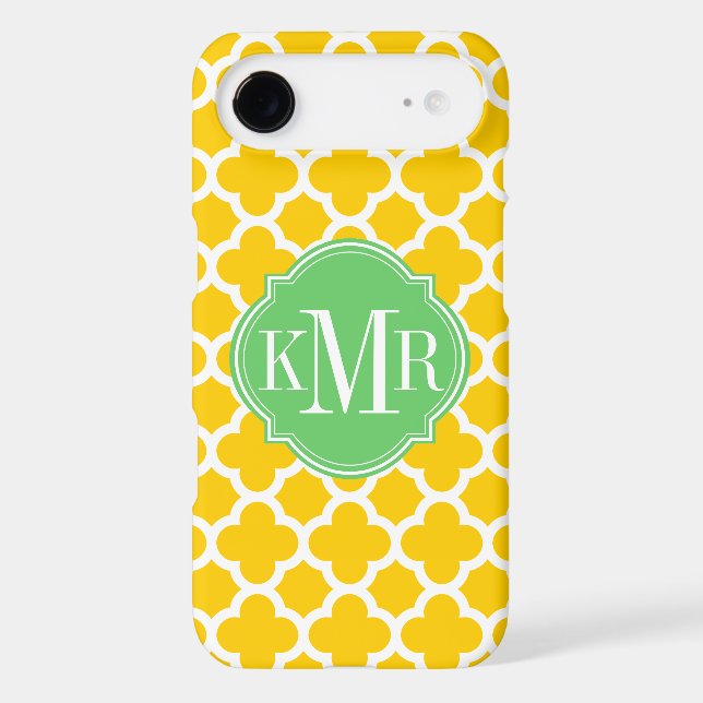 Quatrefoil Yellow and White Pattern Monogram Case-Mate iPhone Case (Back)