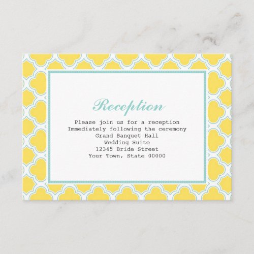Quatrefoil Yellow &amp; Turquoise Reception Info Card