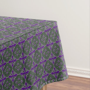 Quatrefoils Crosses Green and Purple Tablecloth