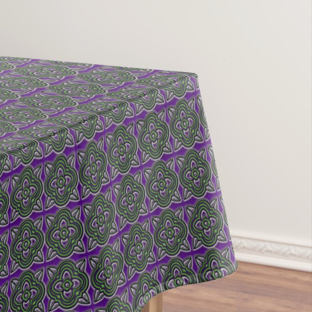 Quatrefoils Crosses Green and Purple Tablecloth (In Situ)