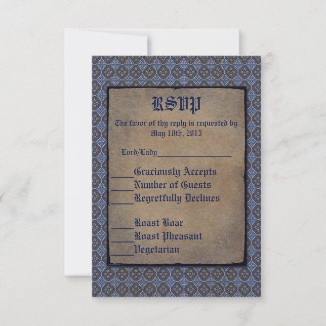 Quatrefoils Gold on Blue RSVP Card (Front)