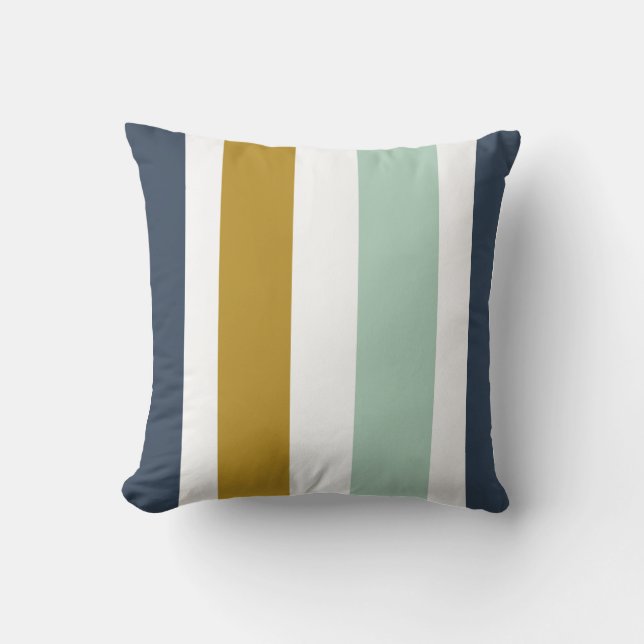 Quattro Stripe in Navy Blue, Celadon, Ochre, White Throw Pillow (Front)