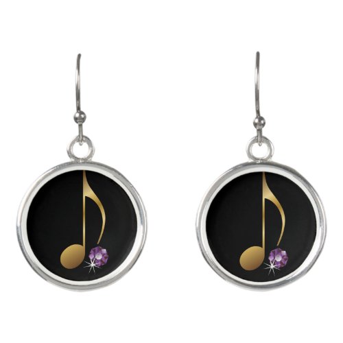 Quaver Eighth note Music Rhinestone Design Earrings