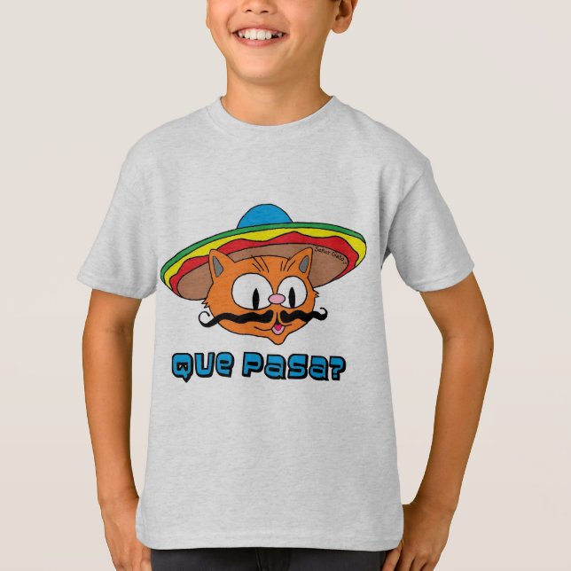 Que Pasa Señor Gato™ Cartoon Mustache Cat T-Shirt (Front)