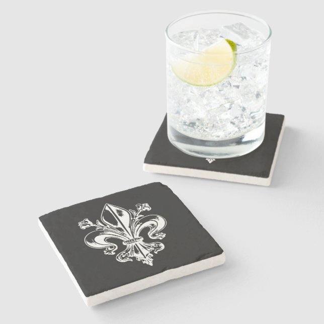 Quebec 1608 fleur de lys mediéval grunge métal stone coaster (Side)
