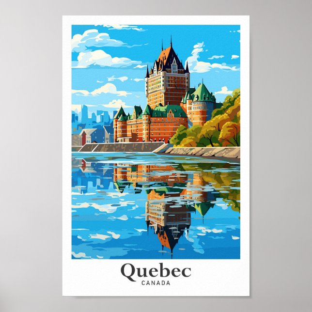 Quebec Canada Art Vintage Travel Illustration Poster (Front)