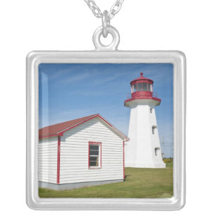 Quebec, Canada. Cap D'Espoir Lighthouse. Silver Plated Necklace