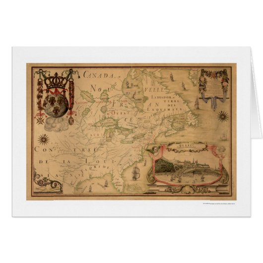 Quebec Canada Early Map 1688 Cards (Front Horizontal)
