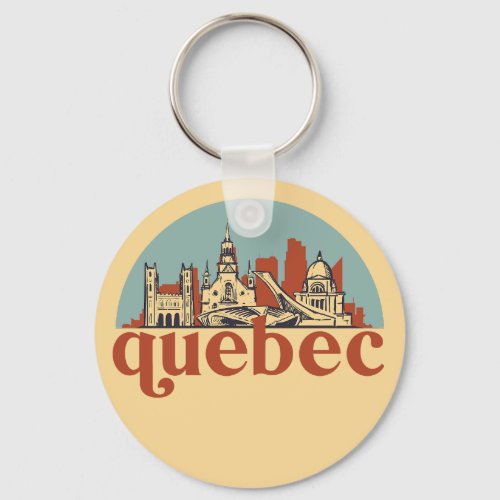 Quebec Canada Retro City Skyline Cityscape Art Keychain