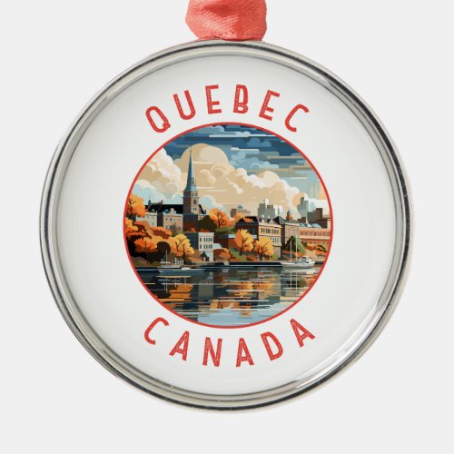 Quebec Canada Retro Distressed Circle Metal Ornament