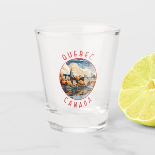Quebec Canada Retro Distressed Circle Shot Glass