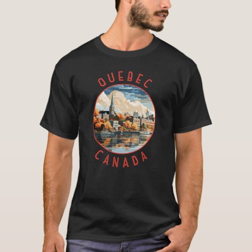 Quebec Canada Retro Distressed Circle T_Shirt