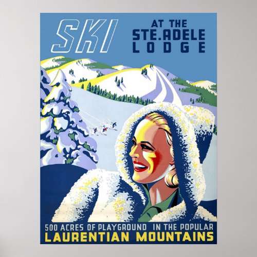 Quebec Canada skiing girl at Laurentian Mountain Poster
