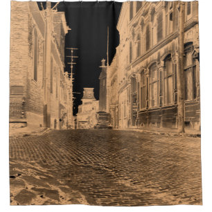 Quebec Canada Street with Car 1930's black tan Shower Curtain