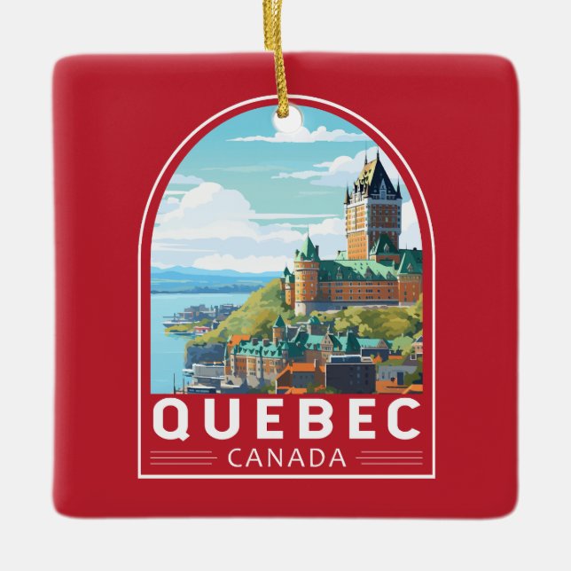 Quebec Canada Travel Art Vintage Ceramic Ornament (Front)