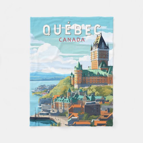 Quebec Canada Travel Art Vintage Fleece Blanket