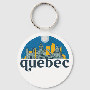 Quebec Canada Vintage City Skyline Cityscape Art Keychain