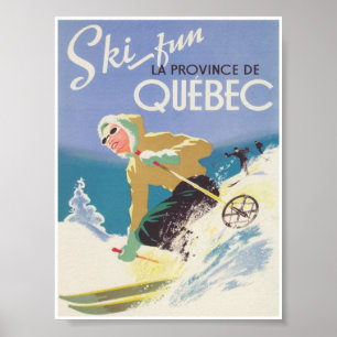 Quebec Canada Vintage Ski Travel Poster
