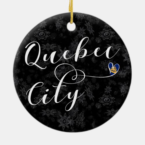 Quebec City Flag In Heart Ceramic Ornament