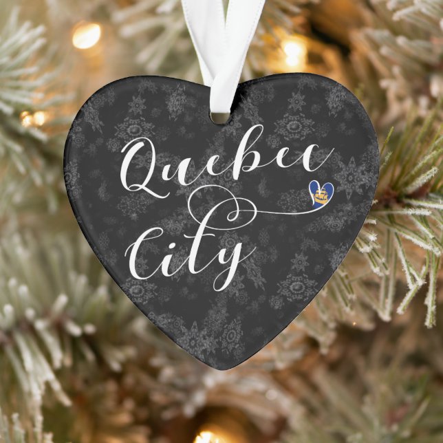 Quebec City Flag In Heart Ornament (Tree)